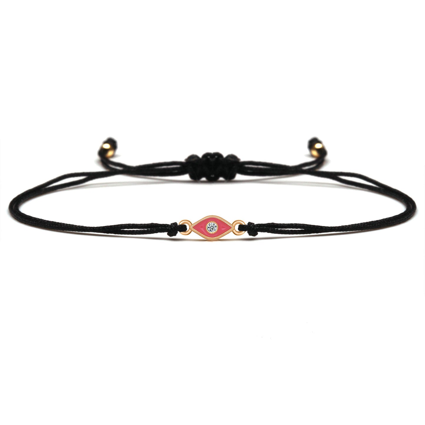 Black cord bracelet with a decorative clasp on a white background
