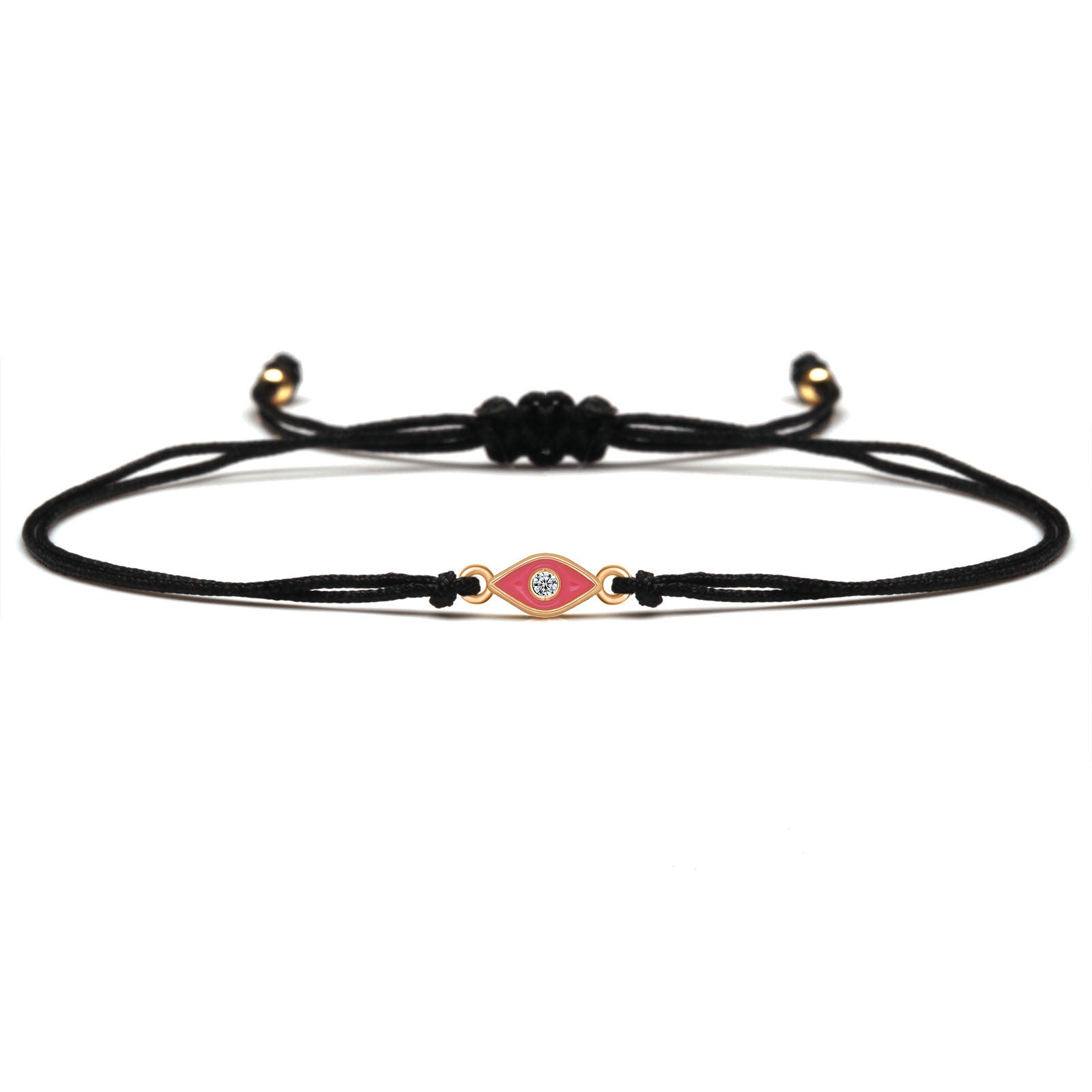 Black cord bracelet with a decorative clasp on a white background