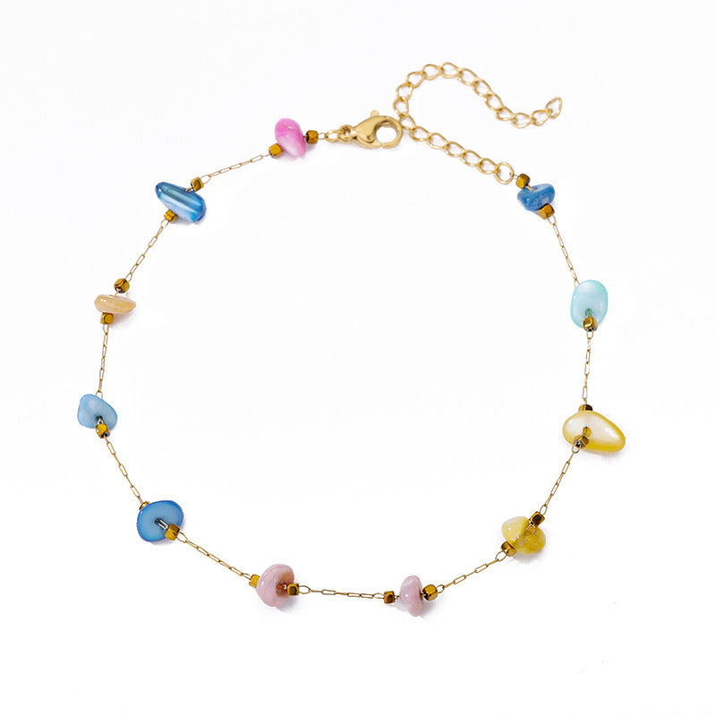 Gold chain bracelet with multicolor stone beads, delicate and stylish design