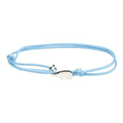 Light blue bracelet with silver-tone whale charm on adjustable cord