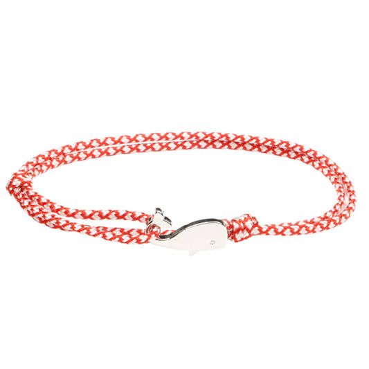 Red and white bracelet with silver whale charm