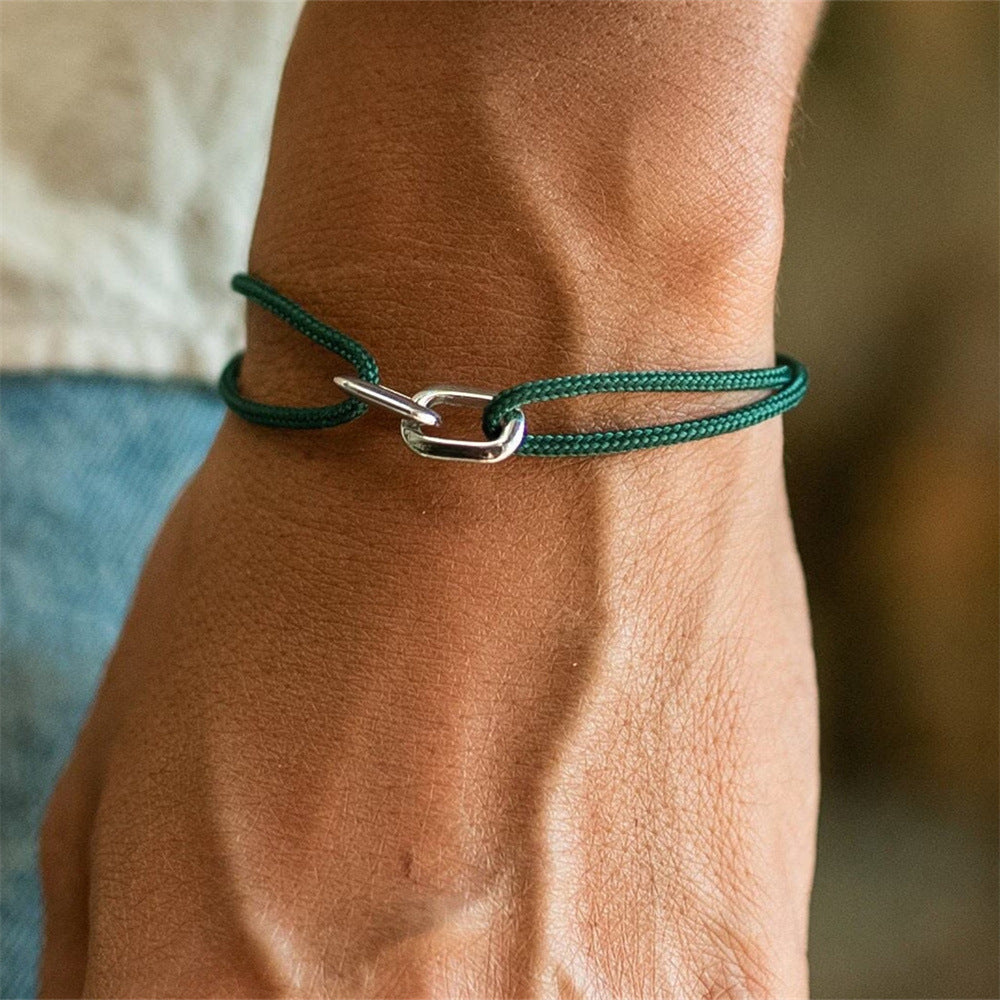 Nylon Thread With Silver Hoop "Indah" Bracelet (Bottle Green)