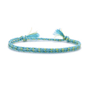 Hand-braided turquoise and lime cotton bracelet with tassel ends – Rue & Strand
