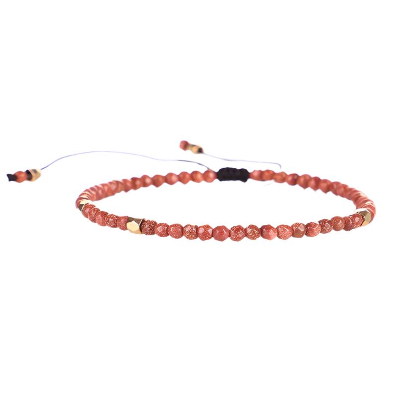 Hand Woven Stone Bead Bracelet - Goldstone