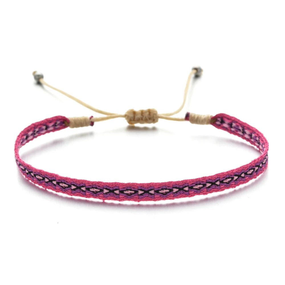 Corsica woven bracelet featuring earthy colors and bohemian design.