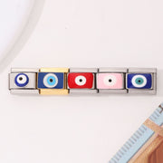 Polished Stainless Steel Pink Evil Eye Charm Bracelet