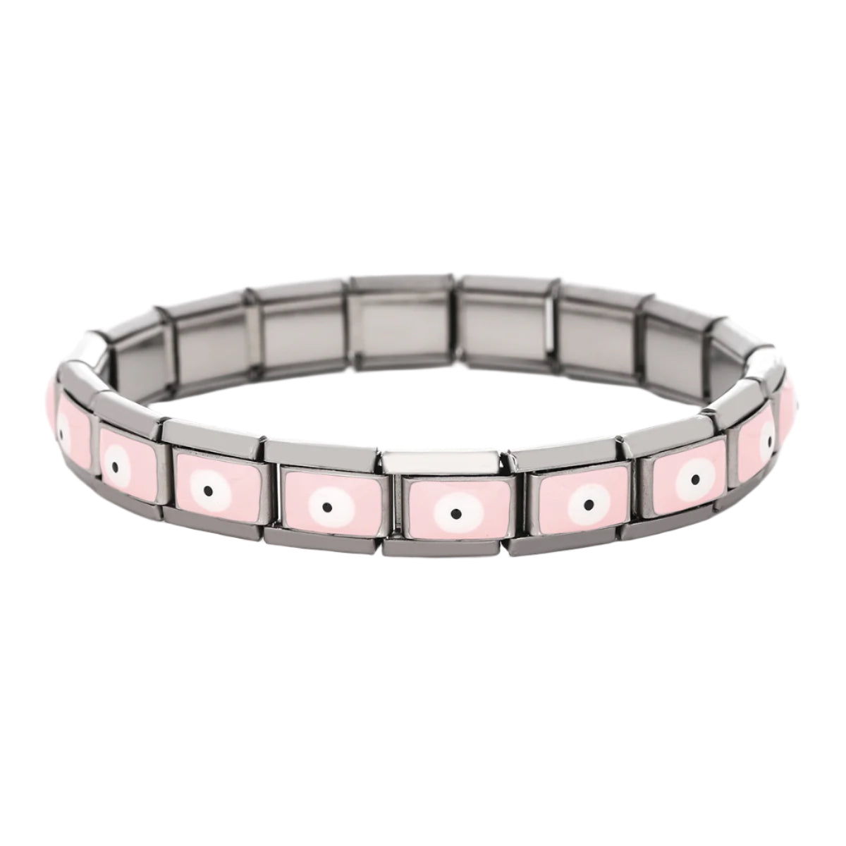 Polished Stainless Steel Pink Evil Eye Charm Bracelet
