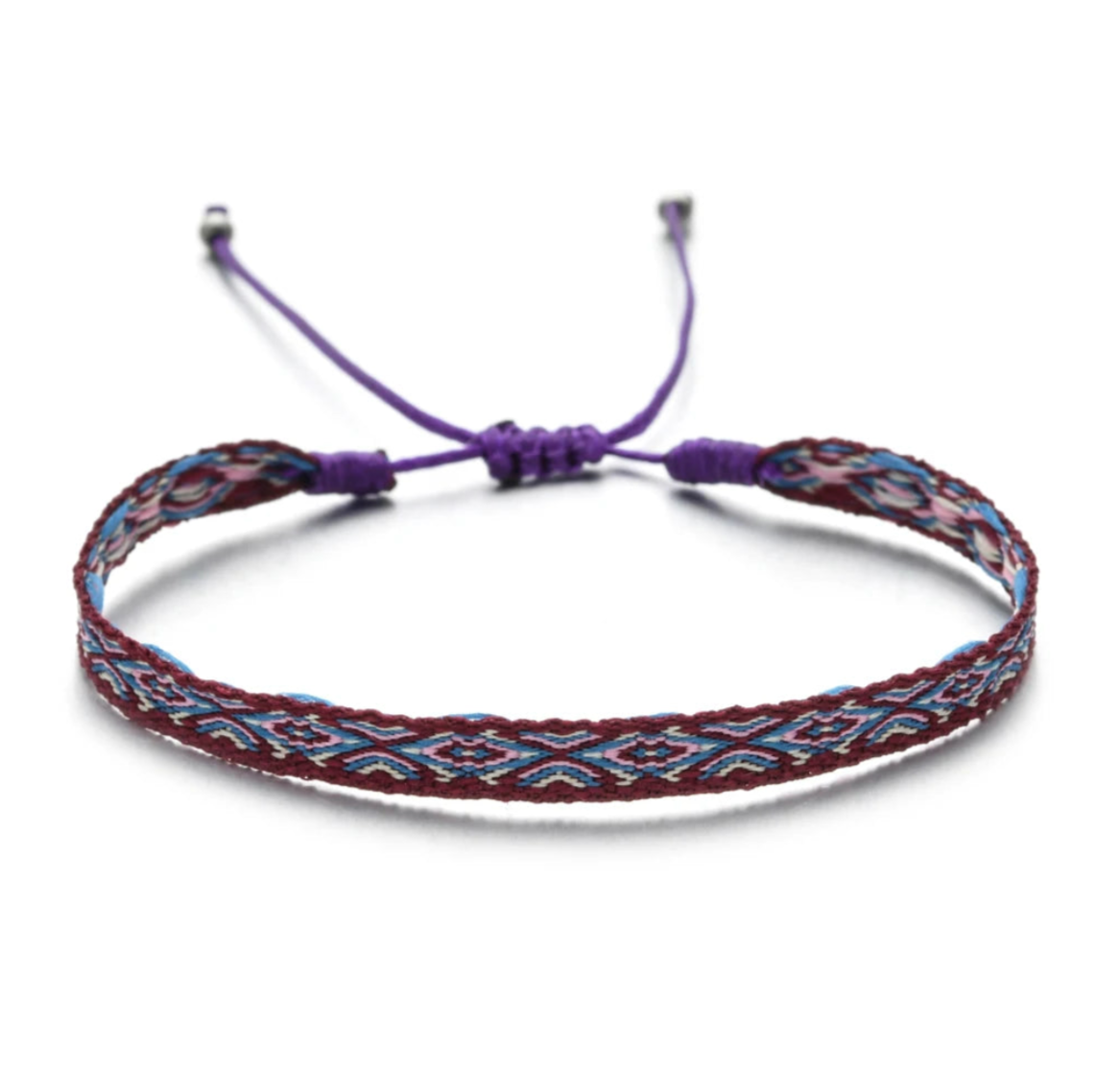 Bracelet with purple and blue pattern on a white background