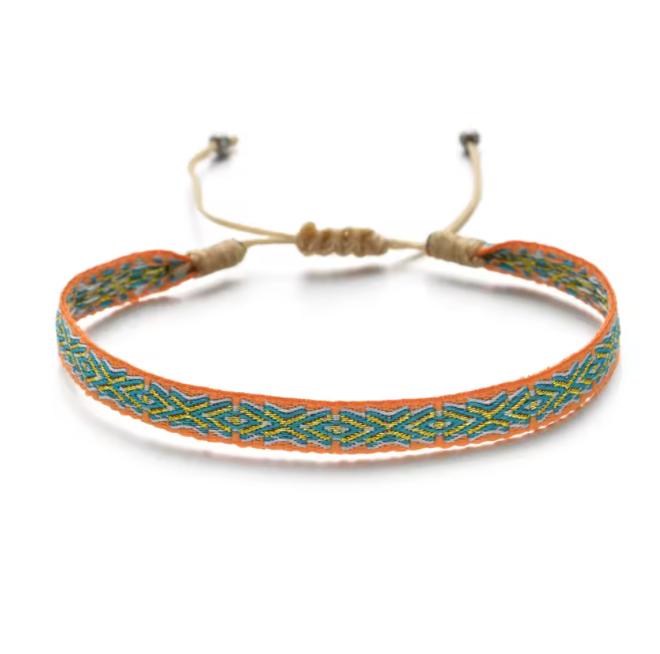 Bracelet with blue and green pattern on a white background