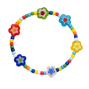 Colorful beaded bracelet with star-shaped beads on a white background