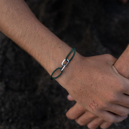 Nylon Thread With Silver Hoop "Indah" Bracelet (Bottle Green)