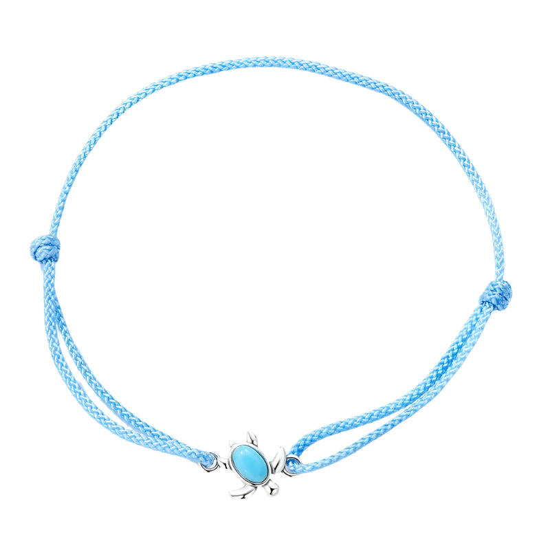 Blue braided bracelet with a silver charm on a white background, featuring '925 Sterling Silver' stamp.