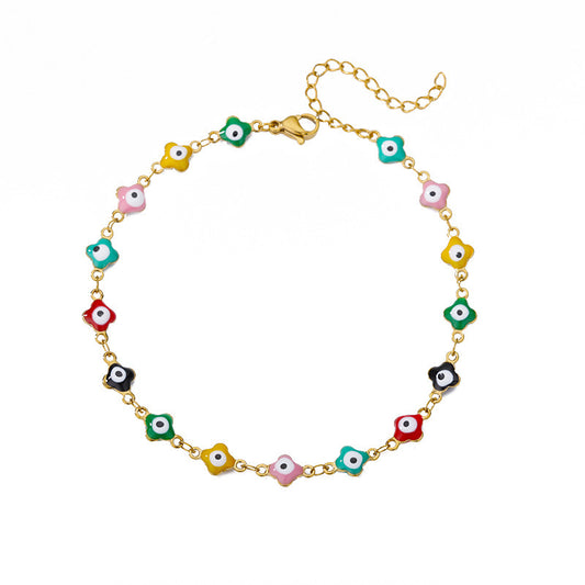 Gold chain bracelet with multicolor stone beads, delicate and stylish design