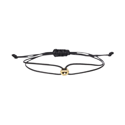 Black unisex bracelet with a golden lucky symbol, a stylish and meaningful jewelry piece.