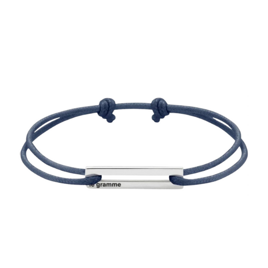 Navy blue cord bracelet with silver bar, minimalist handmade design