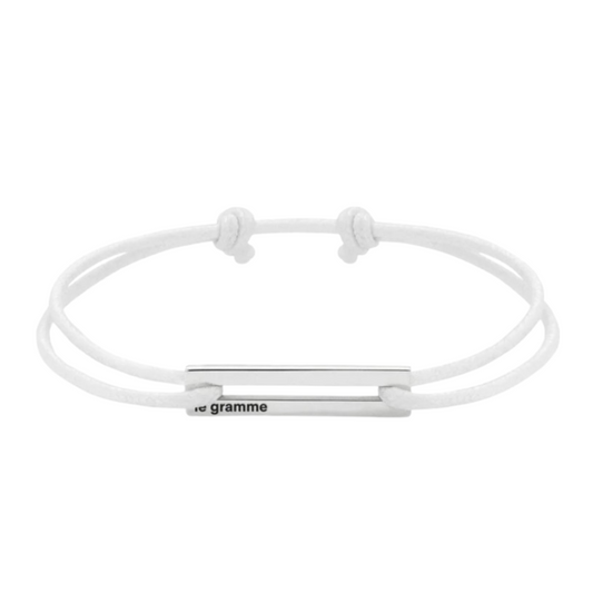 White cord bracelet with silver bar, handmade minimalist design